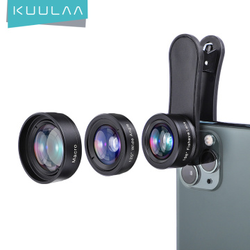 KUULAA 4K HD Cell Phone Camera Lens Kit 3 in 1 Wide Angle lens Macro Fisheye Lenses For iPhone 11 Pro Max Huawei P20 Pro Samsung