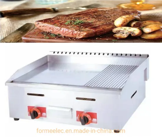 2 Burners Desktop Gas Griddles 2/3 Flat 1/3 Grooved Gas Grill Countertop Griddle
