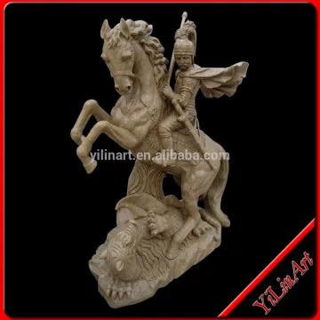 Natural Marble Stone Roman Warrior Statue Carving On Horseback