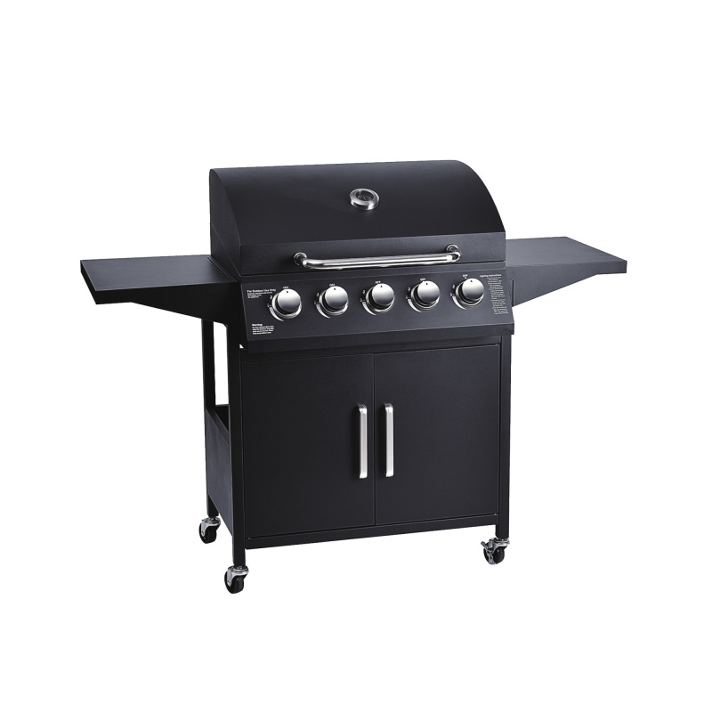 Outdoor Big barbeque gas grills 5 Burner commercial barbecue Grill With Side Cooker Flat Top
