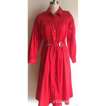 Stand Collar Long Sleeve Cotton Poplin Spandex dress