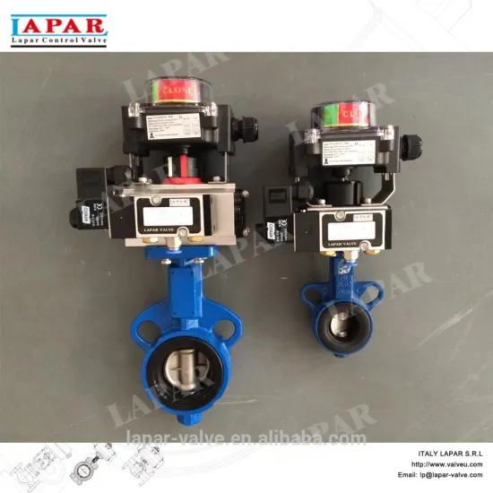 LAPAR wafer type epdm lined pneumatic butterfly valve with limit switch and solenoid valve