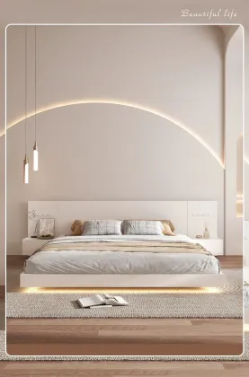 Nordic Storage Bed Frame - Modern Minimalist Wooden Low Japanese Tatami Bed