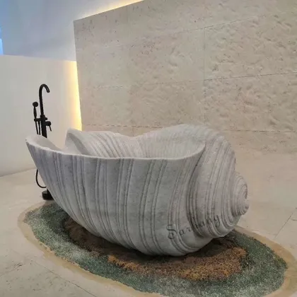 Solid Stone Natural Marble Conch-Shaped Bathtub