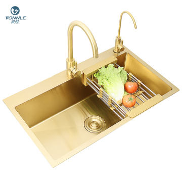 Stainless Steel Gold Finish Kitchen Sink - Single Bowl - SUS304 Material