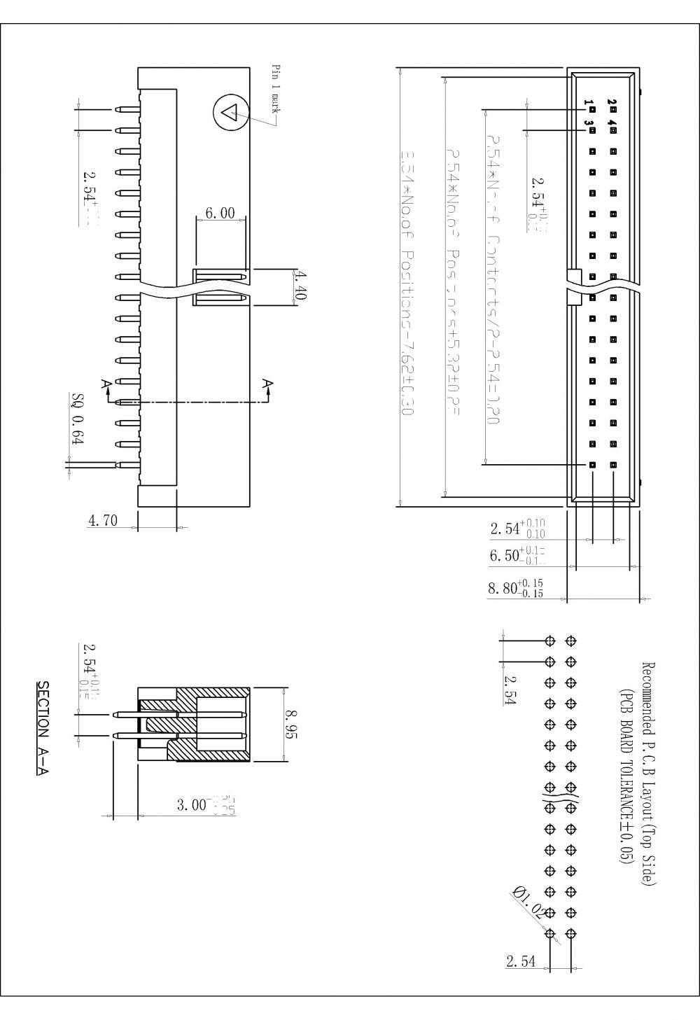 2.54 mm de doble fila de la caja cubierta de la caja DISP 180 ° Tipo H = 13.60 mm