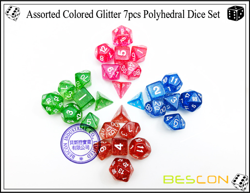 Assorted Colored Glitter 7pcs Polyhedral Dice Set-8