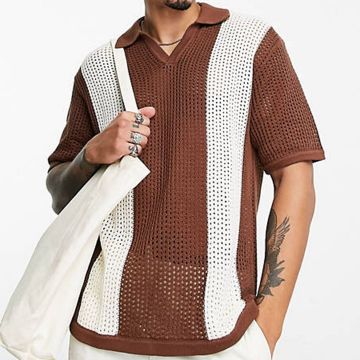 Custom Men's Summer Knitted Pullover Polo Shirt with Hollow Out Design and LOGO