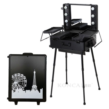 Large Aluminum Trolley Lighted Makeup Train Station