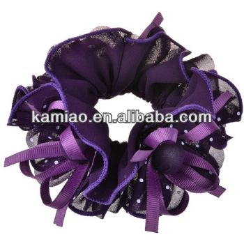 2014 fashion polka dot flower elastic hair ponytail band for girls