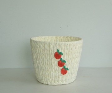 Round white paper rope handicraft basket