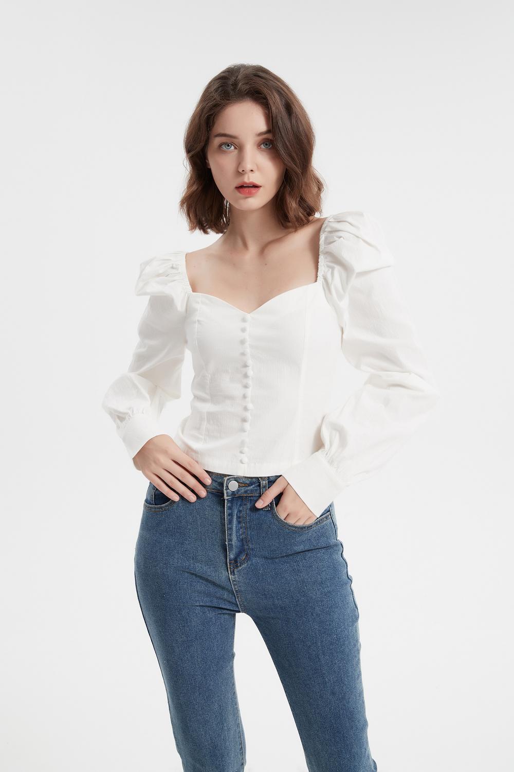 Summer Femmes Tops Square Neck Crop Smocking Blouse