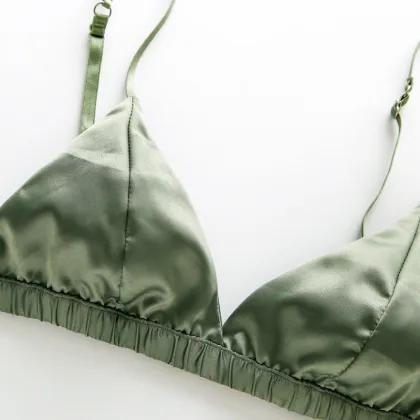 Glossy Satin High-Quality Triangle Bikini Bra and Panty Set Without Steel Ring