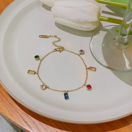 Colorful Enamel Titanium Steel Square Crystal Bracelet