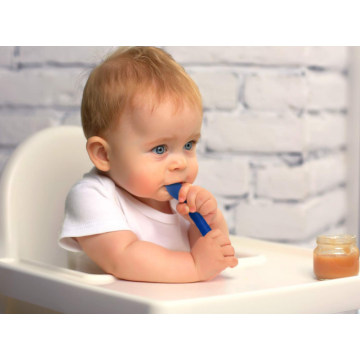 Ledde avvänjning teether mjuk tips silikon baby sked