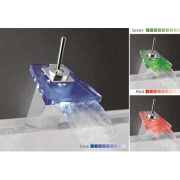 Glass LED waterfall basin mixer