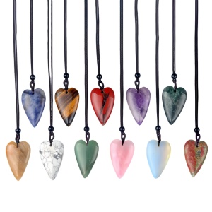 Gemstone 25x40mm Love Heart Pendant Necklace Adjustable Rope Chain