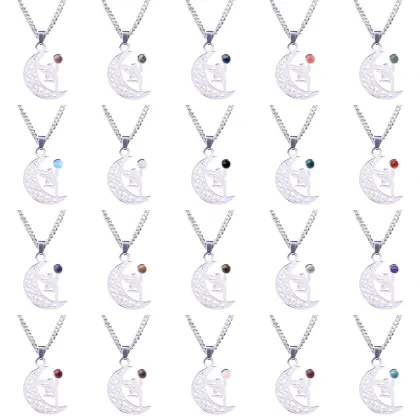 Gemstone Moon Fairy Pendant Crystal Moon Pendant for Diy Jewelry Making Natural Stone Moon Pendant