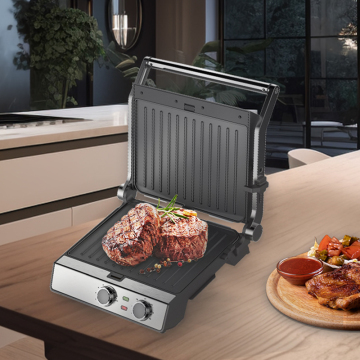 New 2000W 4-Slice Detachable Contact Grill with Temperature Knob and BBQ Function, Open 180 Design, Stainless Steel Body and Non-stick Coating - Advanced Grilling Machine