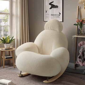 Scandinavian White Rocking Chair & Cute Cream Sofa for Bedroom