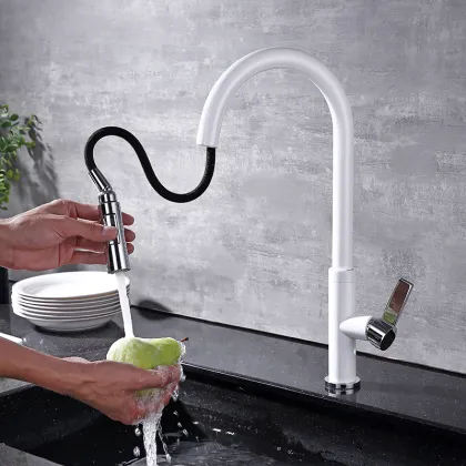 White Spray Head Kitchen Faucet
