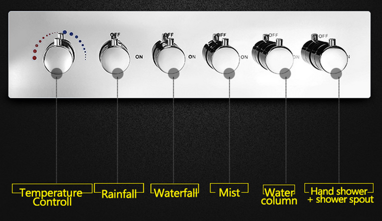 Stainless Steel LED concealed thermostatic ceiling mounted waterfall rain shower head