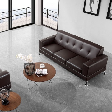 Modern Luxury Soft Office Furniture: Brown Leather 3-Seater Sofa