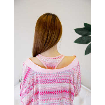 Pink stripe viscose natkjole kort top til kvinder