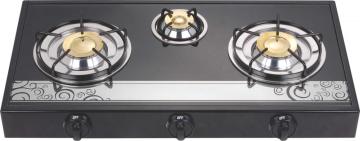 3 Burner Mirror Glass Top Brass Burner Europe Stove