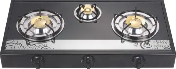 3 Burner Mirror Glass Top Brass Burner Europe Stove
