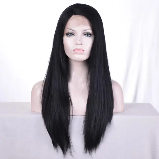 Long Straight Fashion Lace Front Wigs with Black Synthetic Hair  Wig Natural Looking