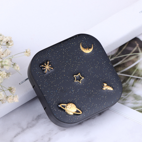 NEW Portable Contact Lenses Box Moon Star Space Black With Mirror Contact Lens Case For Women Kit Holder Eyewear Accessaries