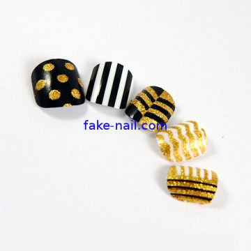 Abs Material Caviar Design Fake Toe Nails , Gold Glitter Fake Nail