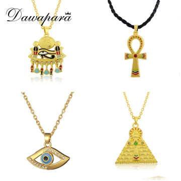 Dawapara Ankh Pendant Cross Pyramid Evil Eye Of Horus Egyptian Jewelry Male Necklace Gold -color Chain Men Accessories