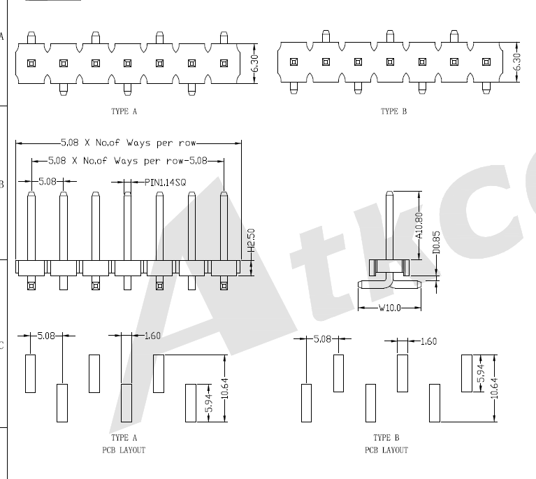 Encabezado de pasador de 5.08 mm Tipo de SMT