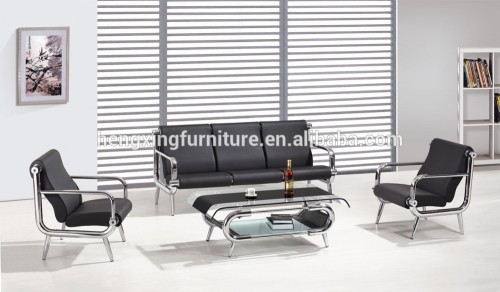 Modern Black chrome metal frame leather office sofa HX-S223
