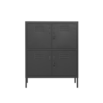 Black Metal Storage Cabinet with 3 Shelves