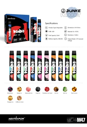Dunke disposable 600puffs vape pen vape tank atomizer