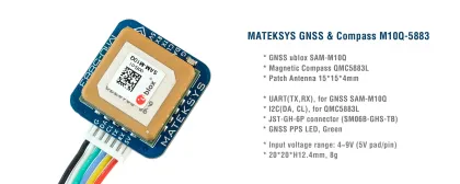 U-Blox M10 GPS with Compass QMC5883L Module - Matek Systems GNSS M10Q-5883 for FPV Racing Drone