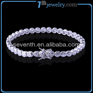 Wholesale Jewelry 925 Sterling Silver Bracelet with Rhodium Plated Bezel Setting CZ Diamond