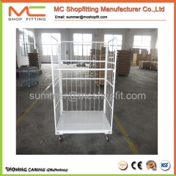 Hot sale L style folding metal warehouse logisitc moving mesh roll container roll cage with wheels