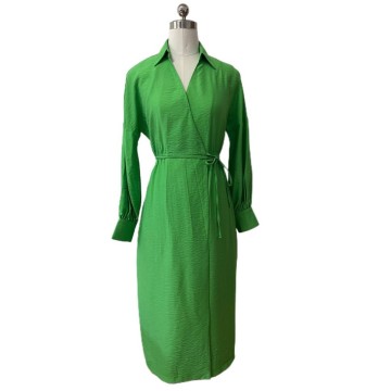 Midi Length Crosscover Design Green Dress