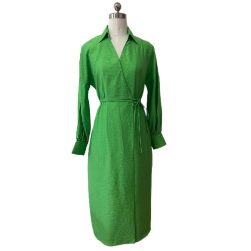 Midi Length Crosscover Design Green Dress