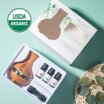 Natural Organic Essential Oil Gift Set: 10ml Diffuser and Massage Oils