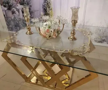 Stainless Steel Table Furniture with Clear Glass Top - Luxury Wedding Decor for Events