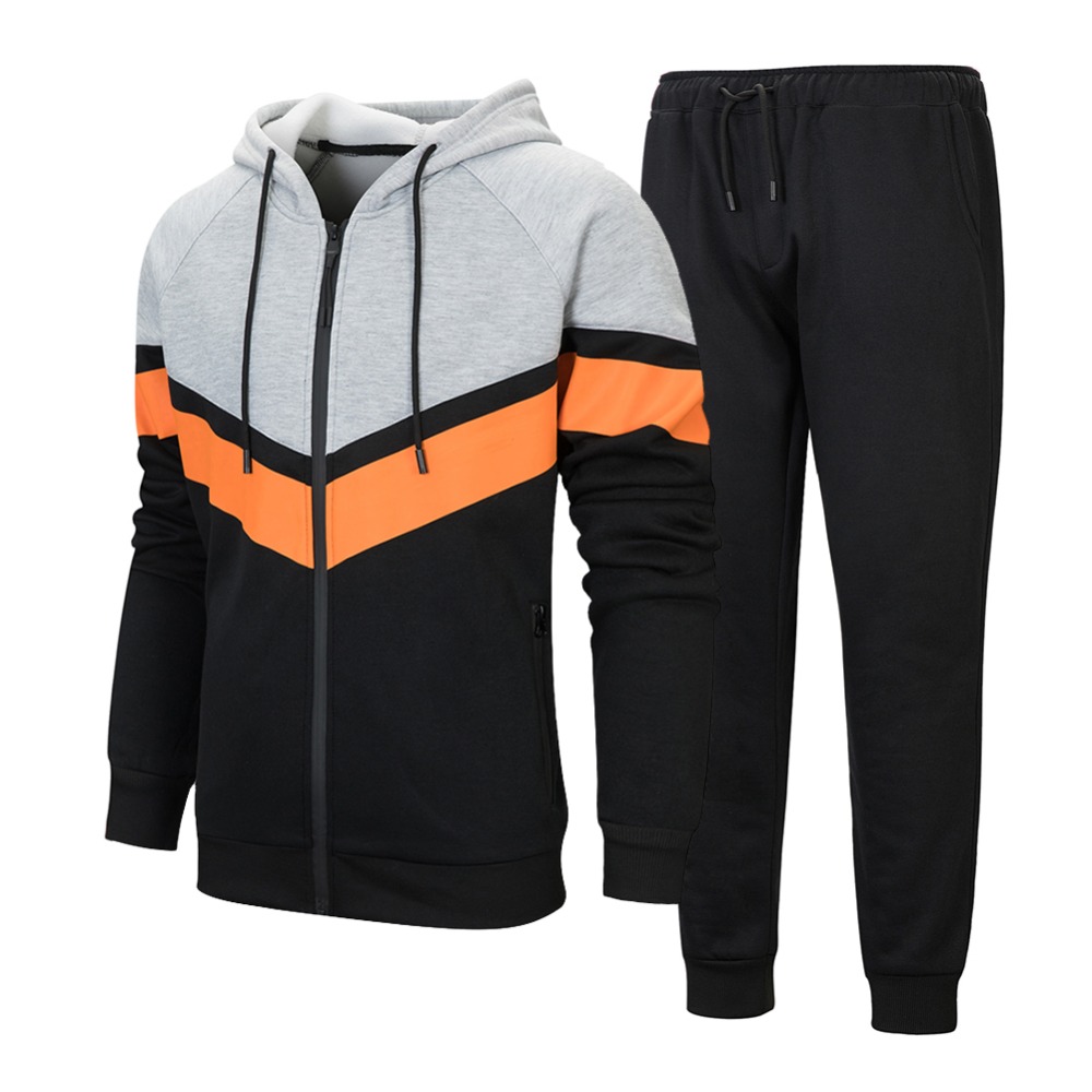 Autumn Winter Men Hoodies Set 2020 New Fashion Male Casual Solid Tracksuit Zipper Outwear 2 Pieces Hooded Jacket+Pants Sets Men