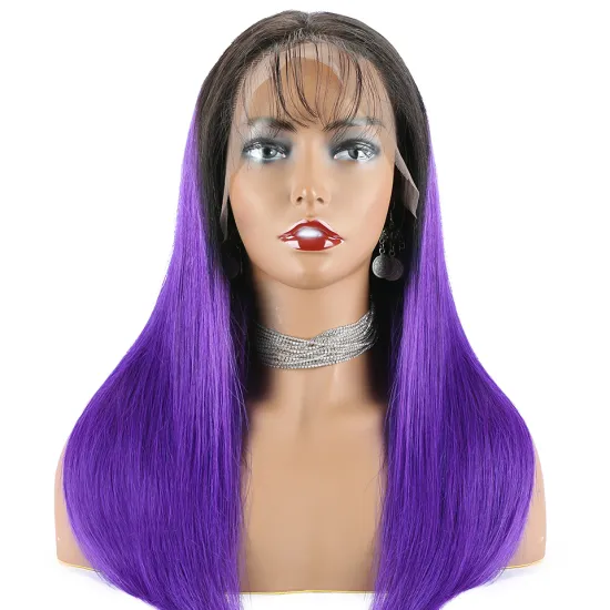 Brazilian 100% Virgin Human Hair Lace Front Wig Ombre 1B Purple Human Hair Wigs Glueless 13x4 13x6 Frontal HD Lace Straight Wigs