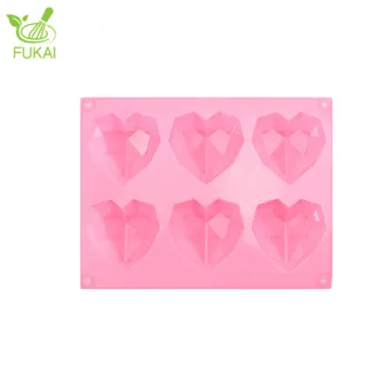 6-Hole Diamond Love Heart Shape Mousse Cake Silicone Mold - Food Grade