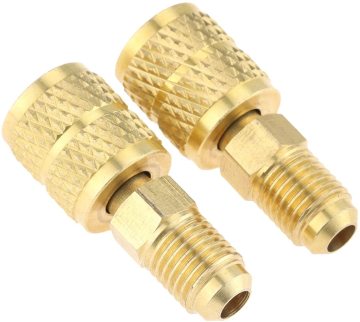 Brass Union R410A Adapter - 1/4\" Male SAE to 5/16\" Female SAE Charging Hose for HVAC/R Refrigerant Charging