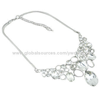 Big chunky silver vintage glass pendant jewelry necklaceNew